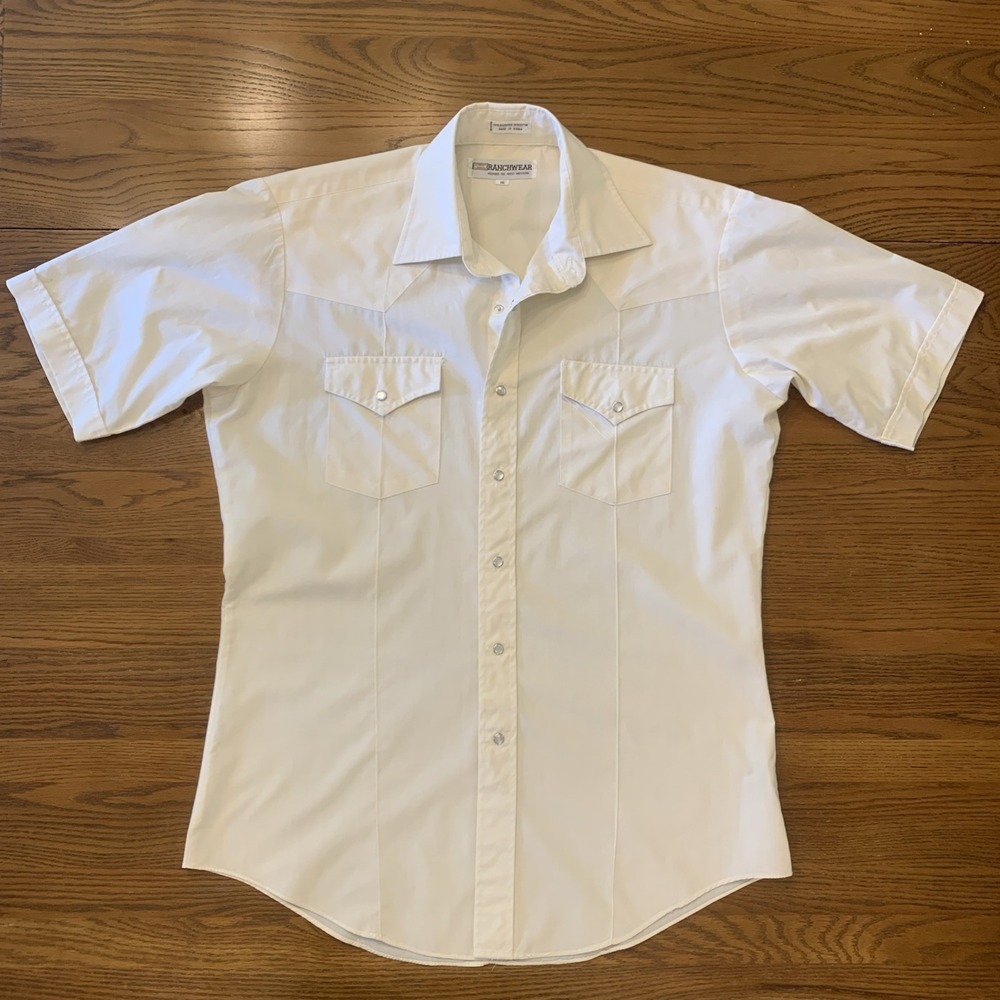 Corral West Ranch Wear L Shirt Cream Ivory Pearl Snap Short Sleeve Cowboy